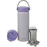 MIRA 18 oz Tea Infuser Thermo - Stainless Steel Travel Bottle with Removable Strainer for Loose Leaf Tea - Insulated Hot & Cold Brew Steeper - Heather