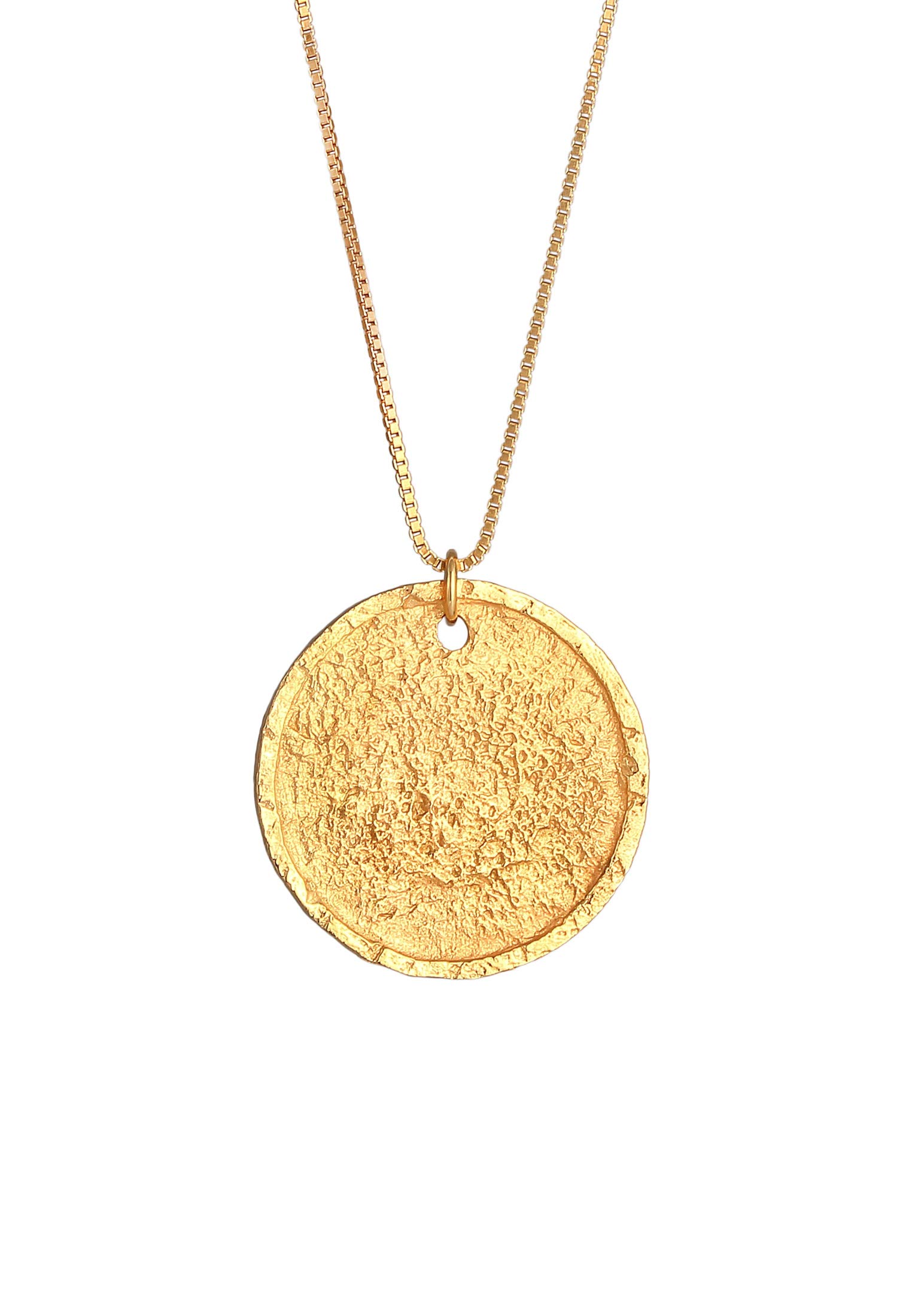 Kuzzoi Men's Silver Necklace with Coin Pendant Round (25 mm), Necklace for Men in 925 Sterling Silver Gold-Plated, Golden Chain with Antique Coin, Men's Necklace with Pendant Handmade