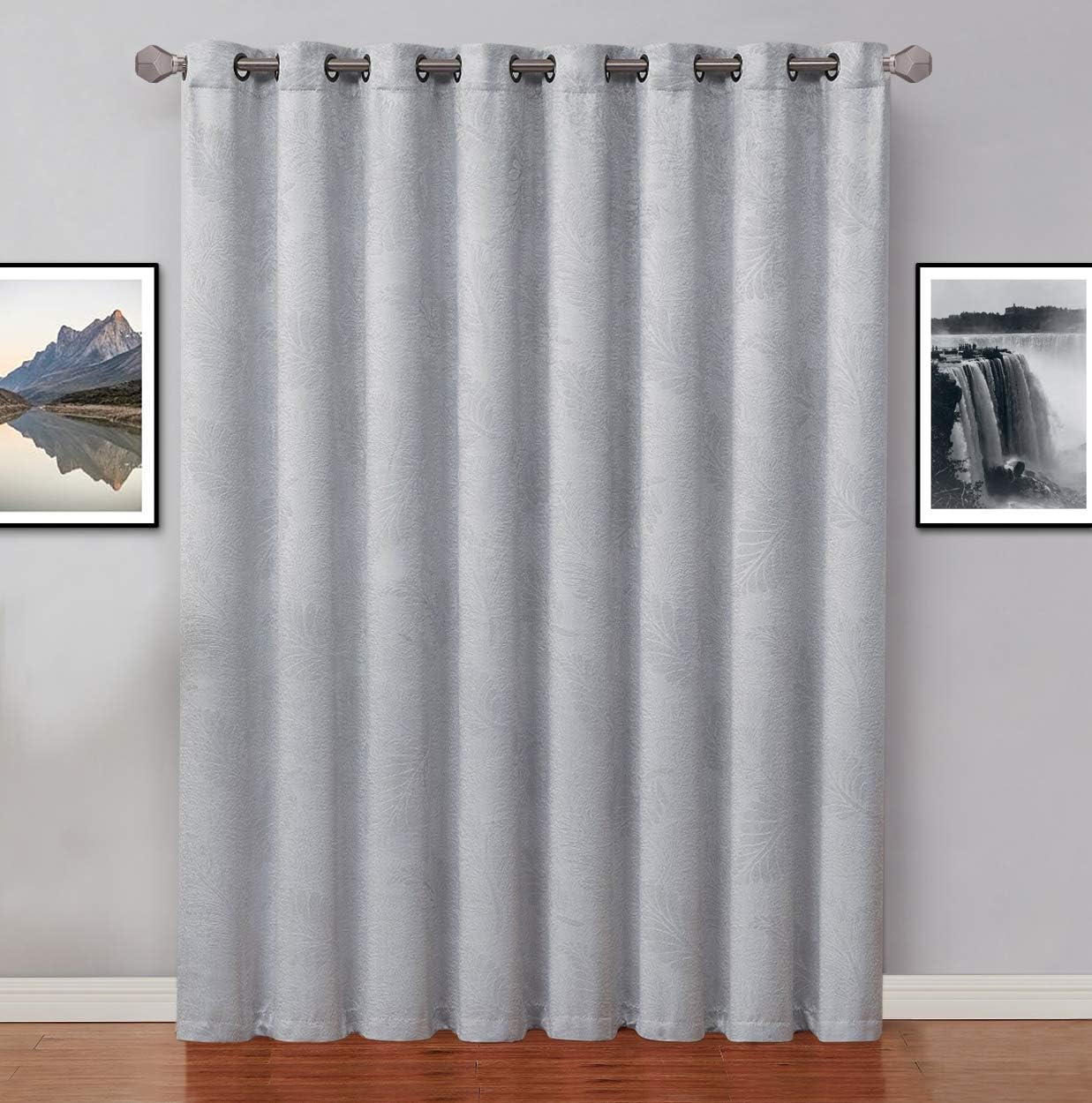Outdoor Curtains - Warm Home Designs Extra Wide 102 x 96 Inches Grey Ivory Color Blackout Patio Door Curtain Panel with 3D Embossed Leaf Pattern. Great for Sliding Glass Doors, or Extra Large Windows. B Ivory Patio 96”
