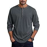 Herberton Mens Cotton Henley Shirts 5-Button Casual Fashion Long Sleeve Tshirts (S-XXL)
