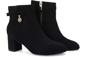 Coutgo Women's Ankle Boots Chunky Block Low Heel Vintage Tie Knot Booties Shoes with Side Zipper