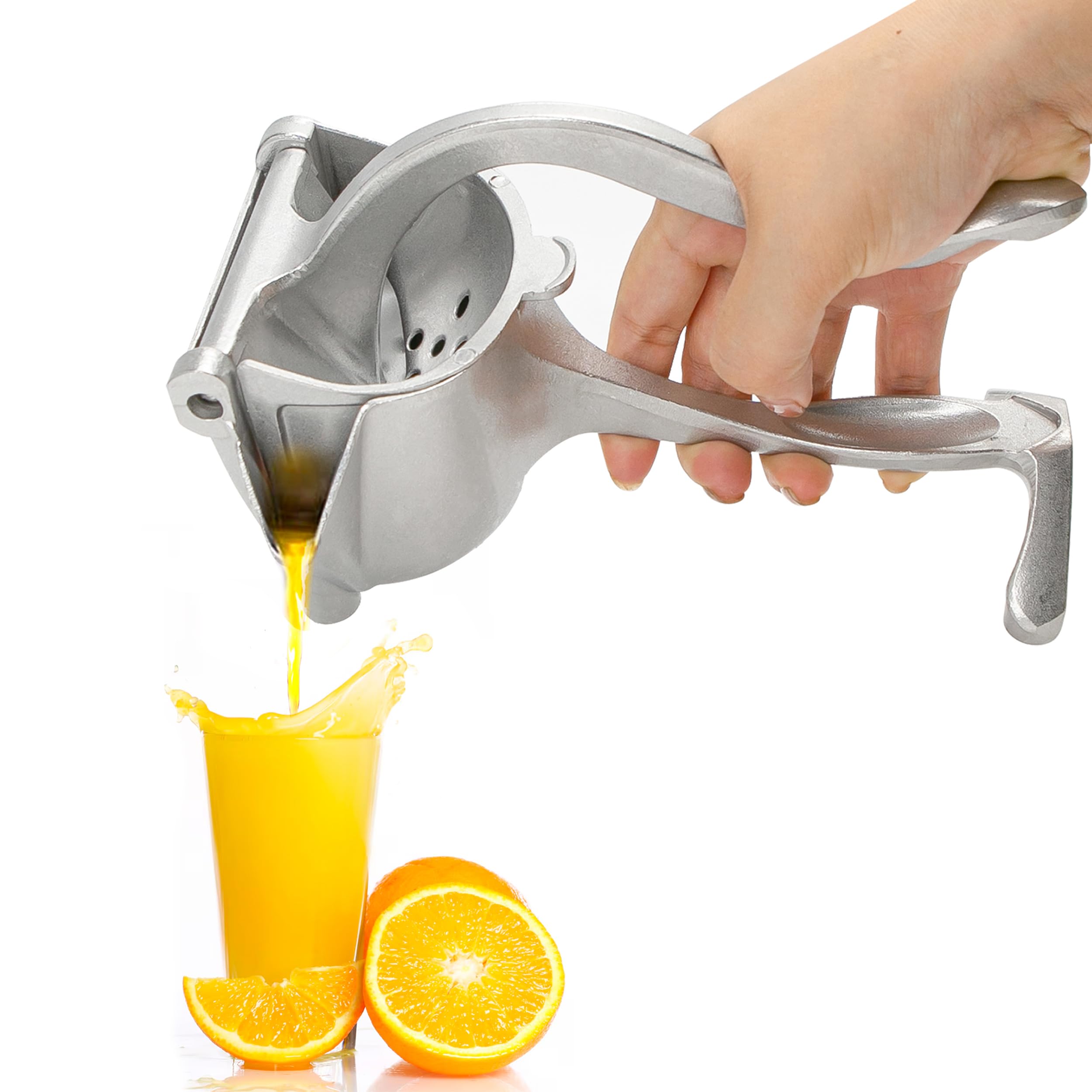 Photo 1 of Bar Juicer, Fruit Juice Handheld Press Squeezer With Seed Filter, Heavy Duty Aluminum Alloy Hand Manual Extractor for Single Citrus Orange Pomegranates Apple Fruit Lemon Lime (Silver)