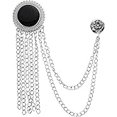 PATIKIL Gem Chain Brooch Pins, Hanging Chain Brooch Suit Pin Tassel Chain Crystal Badge Lapel Collar Pins for Men Shirts