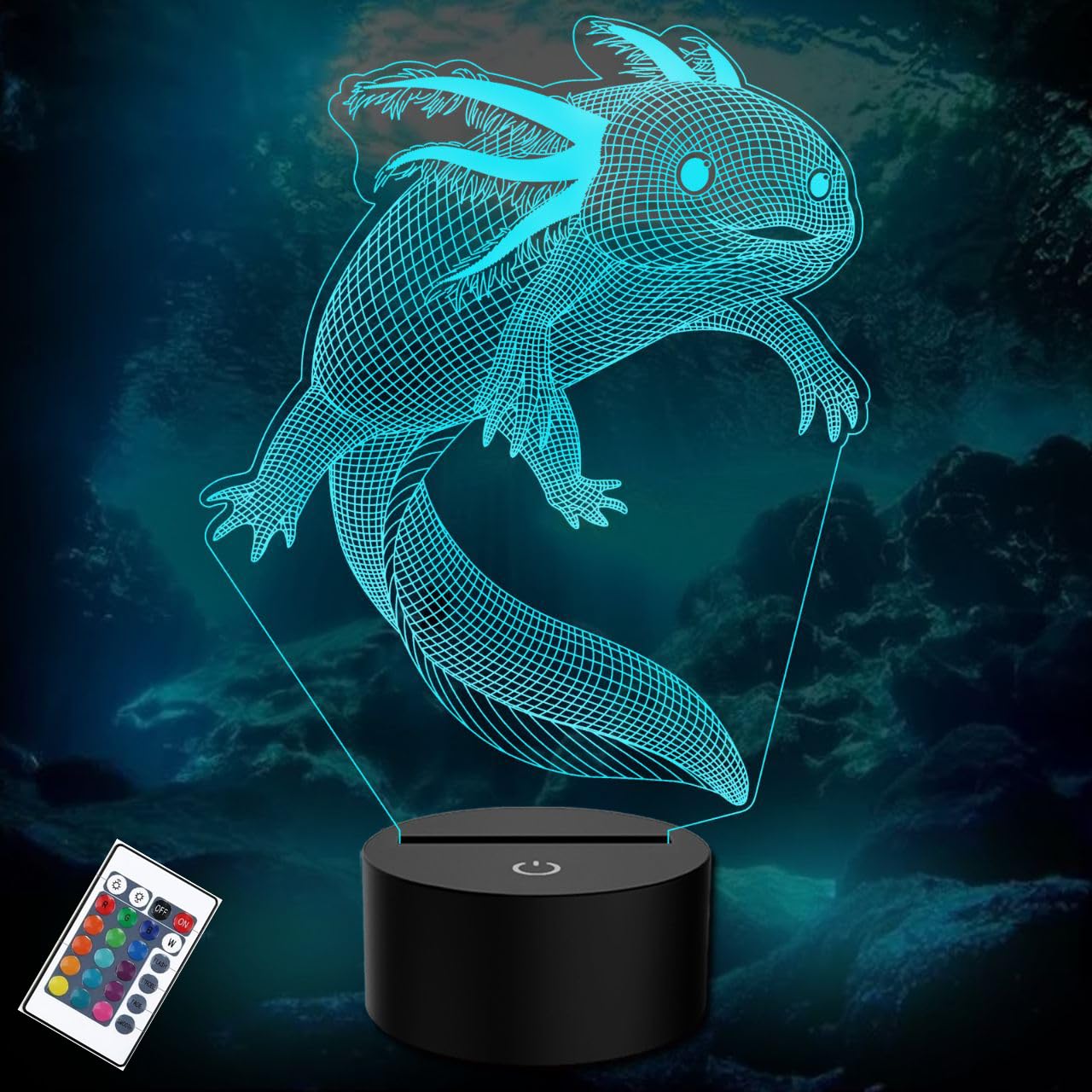 PONLCY 3D Illusion Lamp Axolotl Led Night Light, 16 Colors Changing USB Desk Lamps with Remote Control, Bedroom Decoration Table Lights for Kids Birthday Gifts