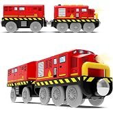 Train Toys Battery Operated Locomotive Trains for Wooden Track, Motorized Train for Toddlers with Magnetic Connection, Compatible with Thomas, Brio, Chuggington, Melissa and Doug