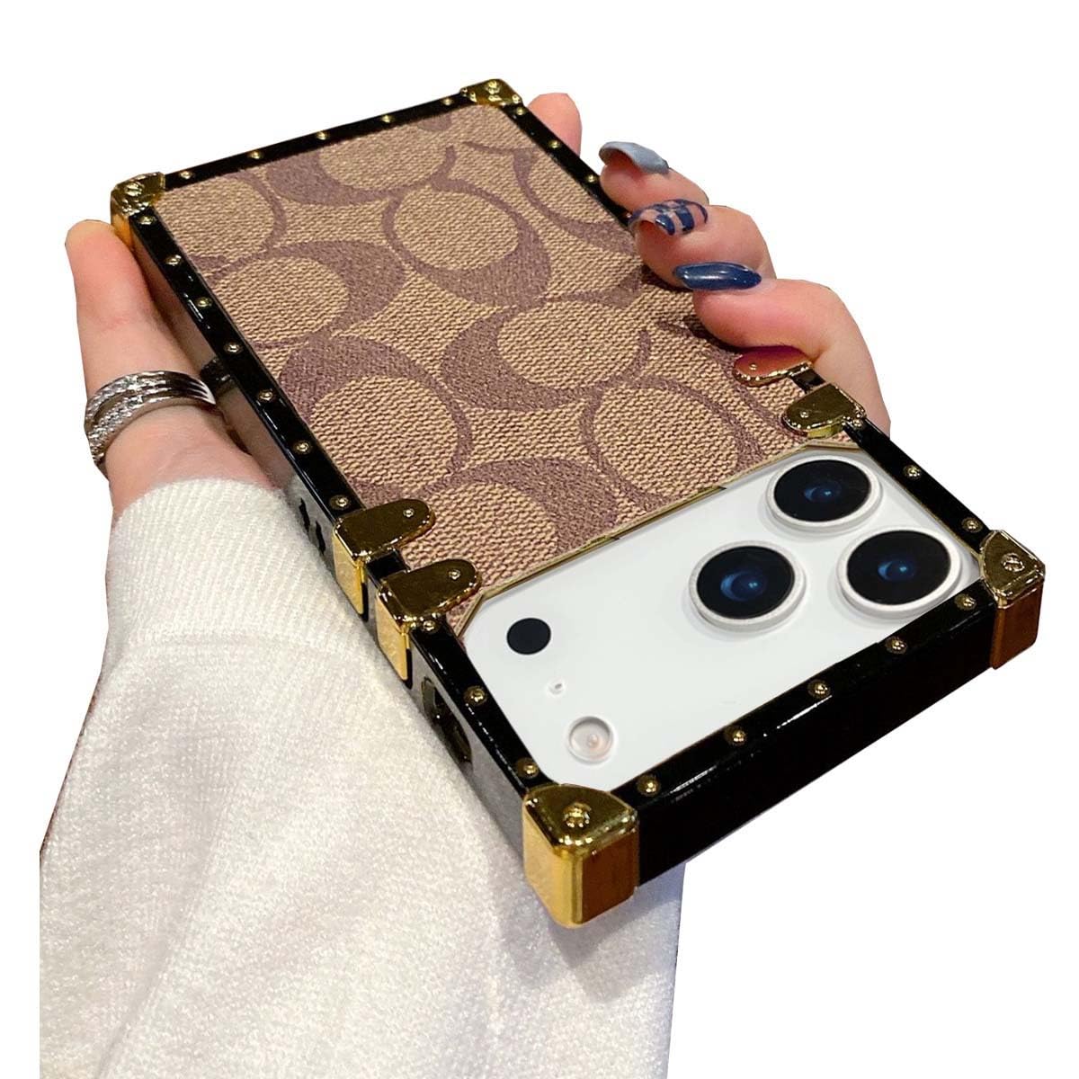Feudoty Compatible with iPhone 17 Pro Max Case,Luxury Classic Elegant Soft TPU & PU Leather Bumper Shockproof Protective Cover Phone Case for iPhone 17 Pro Max for Women Men Khaki