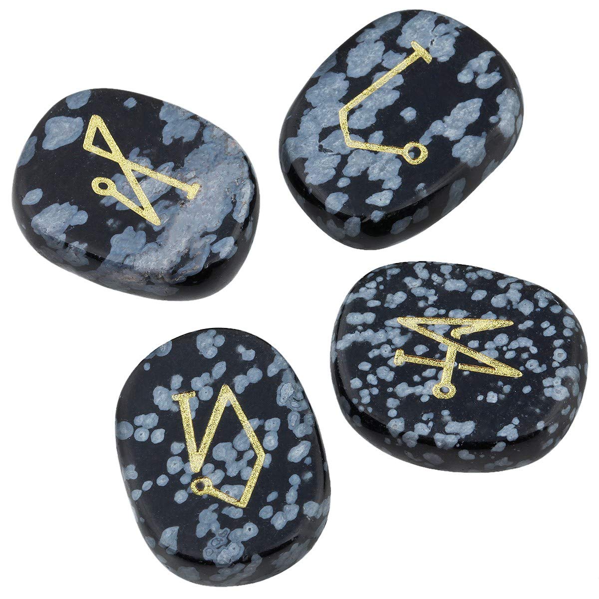 mookaitedecor Snowflake Obsidian Reiki Stones, Engraved Angel Symbols Polished Chakra Palm Stone for Crystal Healing Wiccan Gifts