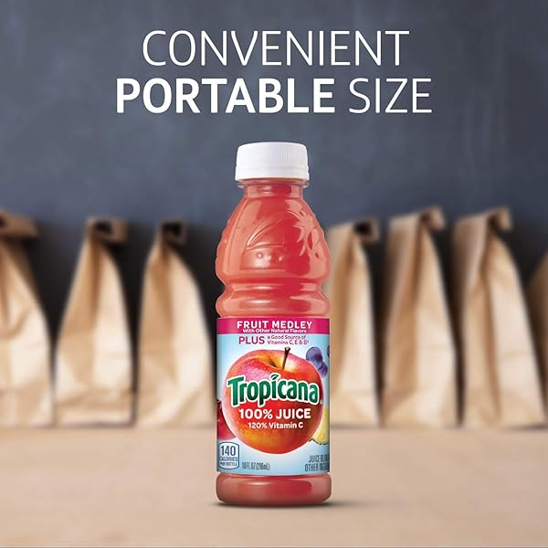 TROPICANA 100% FRUIT MEDLEY JUICE,SINGLE SERVE, 10 FL OZ BOTTLES (PACK OF 24) – REAL FRUIT JUICE, VITAMIN C, B & E RICH, NO ADDED SUGARS, NO ARTIFICIAL FLAVORS