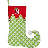 TWSANTAMAS Personalized Elf Christmas Stocking 18 Inch - Embroidered Initial Monogram & Bells, Holiday Stockings for Fireplace Mantel, Family Christmas Decoration Gift-Letter M