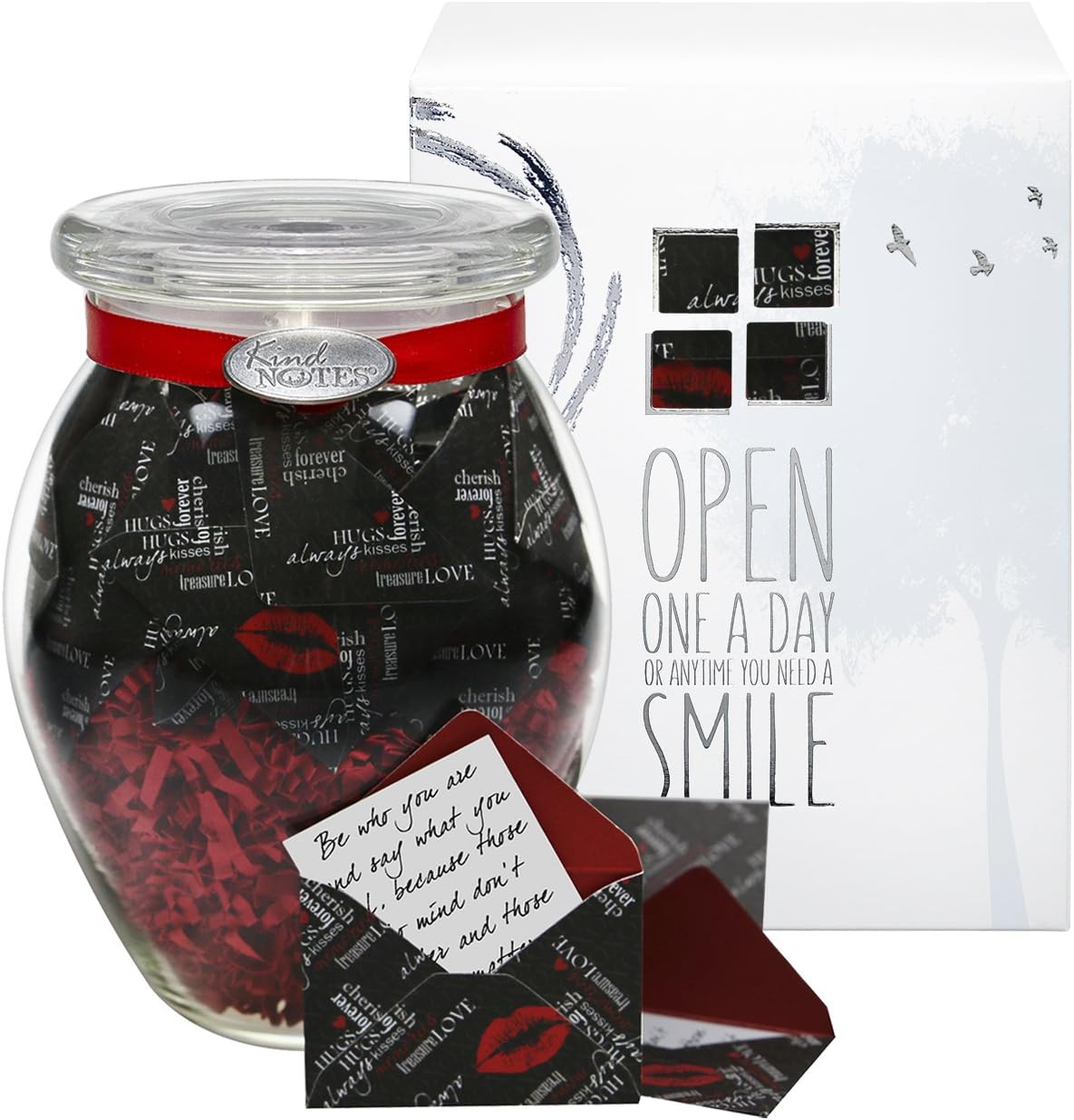Glass KindNotes LONG DISTANCE RELATIONSHIP Keepsake Gift Jar of Messages for Him or Her Birthday, Anniversary, Just Because - Hugs and Kisses