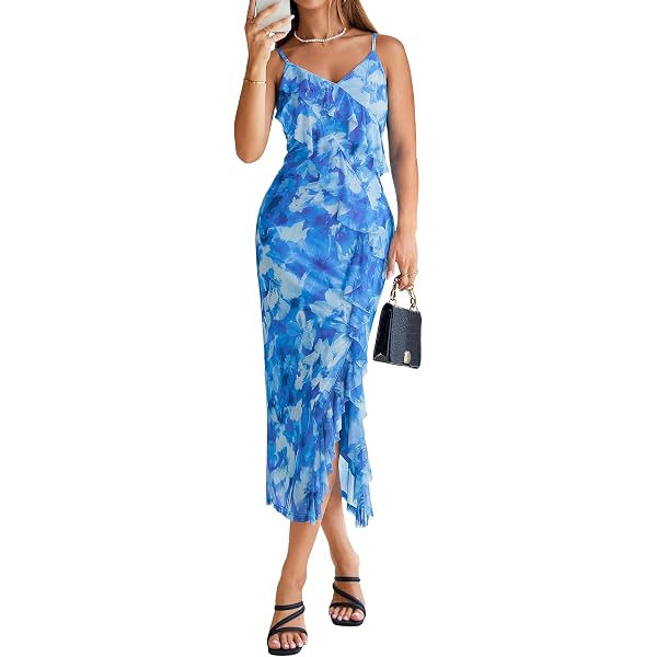Fashionme Women Spaghetti Strap Midi Satin Dresses Tie Front Backless Slit  Cutout Dress Semi-Formal/Casual Flowy Lightweight Sundresses Slit  Semi-Formal/Casual Wedding Guest Beach Cocktail at Amazon Women's Clothing  store
