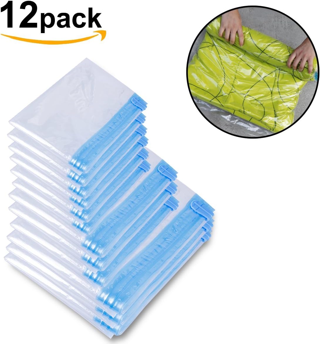 Travel Vacuum Bags, Hand Roll Up Travel Clothes Vacuum Storage Bags Compression Space Saver