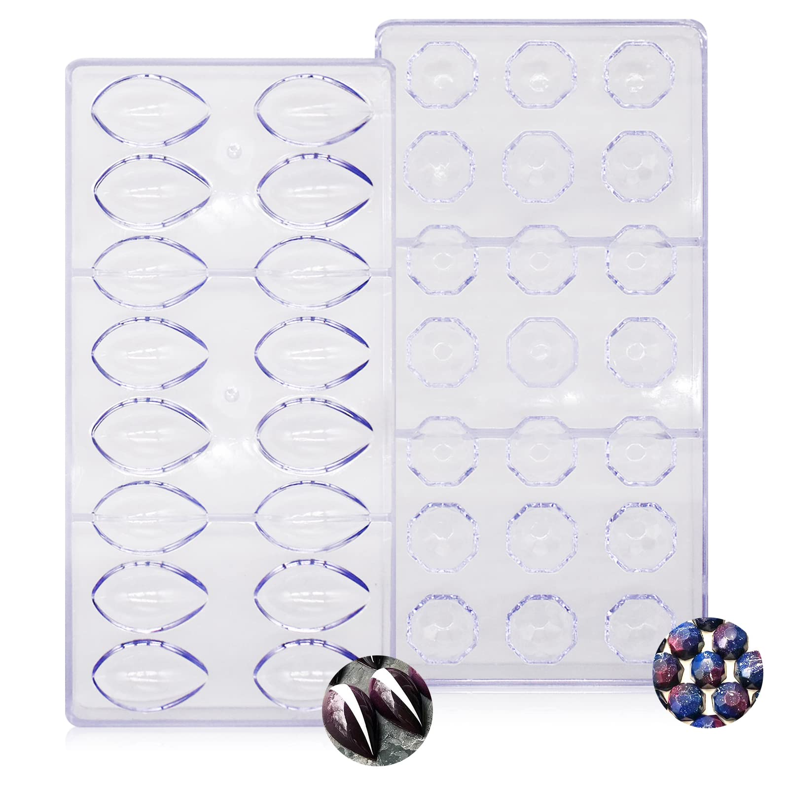 Chocolate Mold,RoadLoo 2 Pcs 3D Plastic Chocolate Mold Transparent Polycarbonate Reusable Sweet Candy DIY Mold for Handmade Ice Cubes Pastry Making Wedding Cake