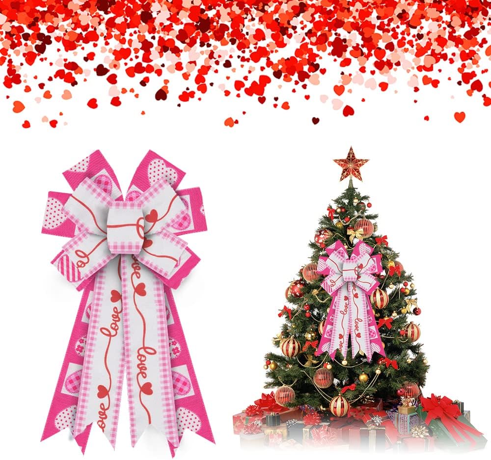 Bows & Ribbons - Estivaux Large Valentine's Day Bows for Wreath, Valentines Wreath Bows Pink White Burlap Bows Love Heart Gift Bows for Front Door Valentines Party Wedding Anniversary Decorations Suppies