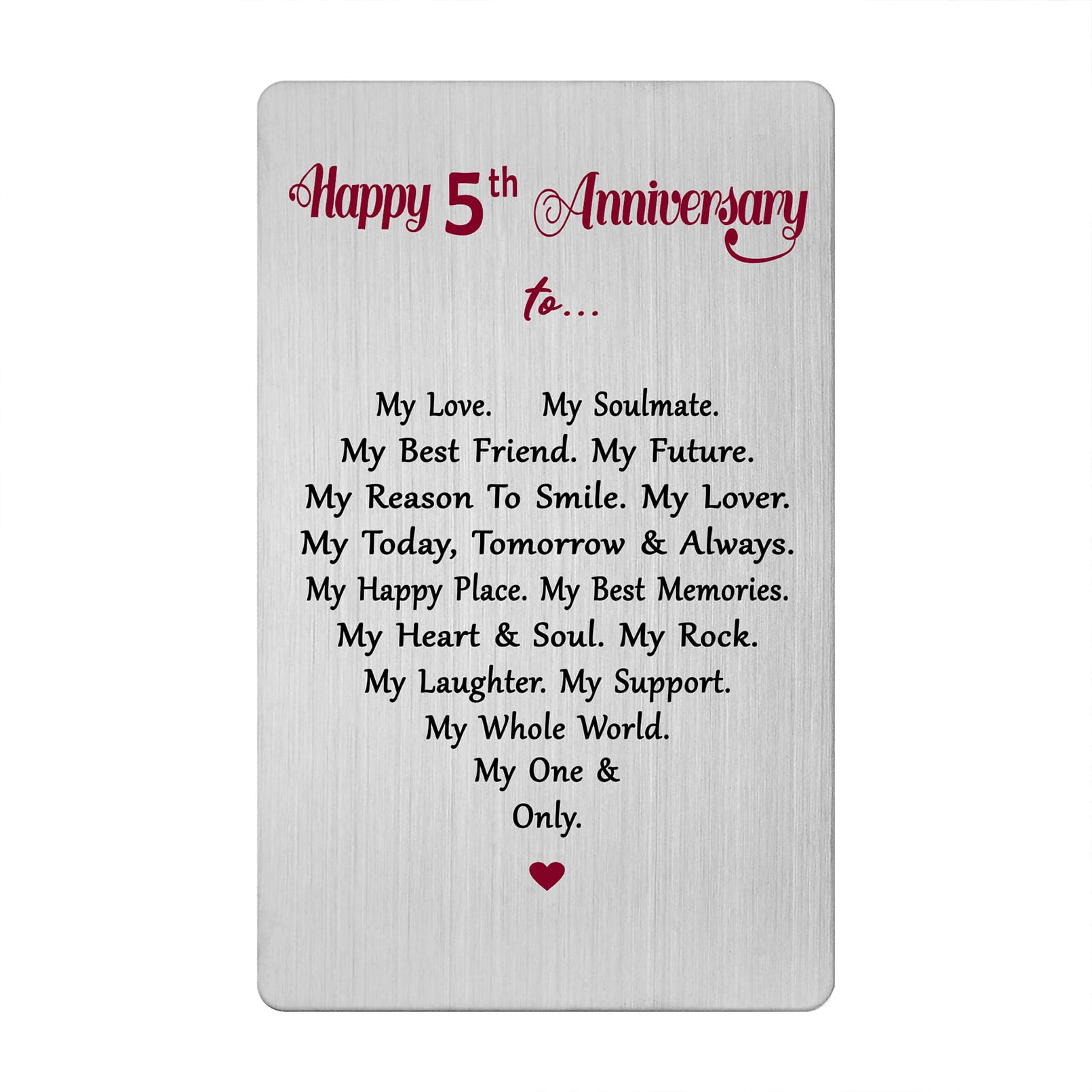 5 Year Anniversary Card for Men Women Him Her- Romantic 5th Five Fifth Anniversary Keepsake Gifts for Husband Wife