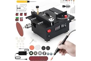 KAUWM Portable Mini Table Saw with 80+ Accessories —Fixed-Depth 100W 7-Speed Desktop Saw for Crafts, DIY & Model Making, Adjustable Angle (0–90°), Flexible Shaft for Cutting, Drilling, Polishing & Engraving