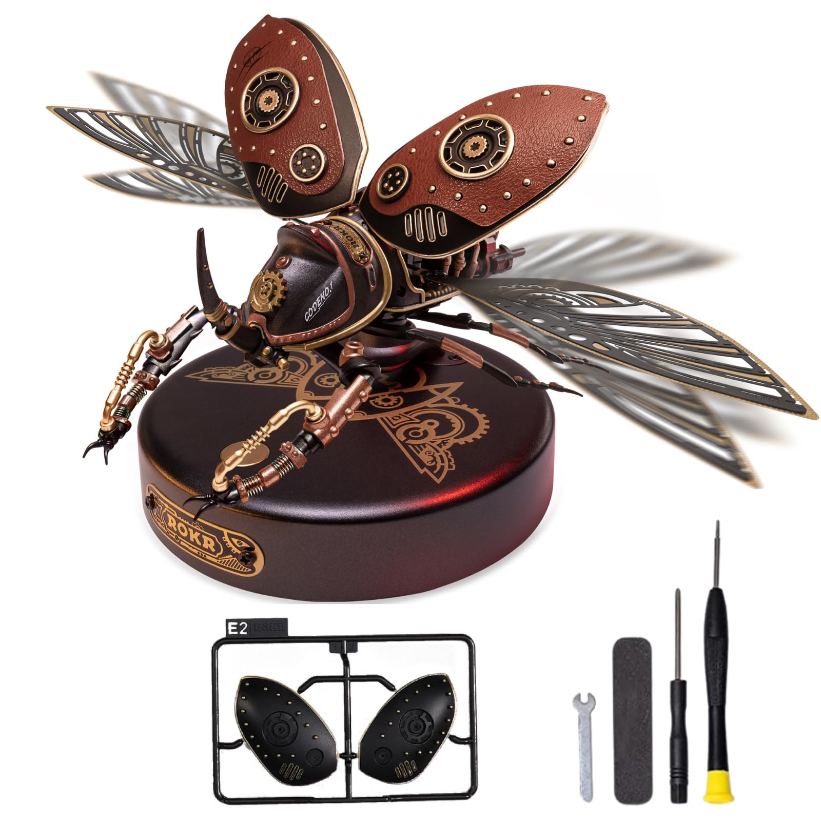 ROKR Plastic Model Kits For Adults to Build 3D Metal Puzzle Hercules Beetle ABS And Metal Buds Insects Figurine cyberpunk Decoration Gift Idea For Toy Collectors Men(MI01)