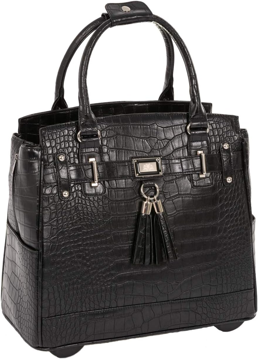 JKM and Company Timeless Black Alligator Crocodile Rolling Compatible with Computer iPad Tablet or Laptop Tote Carryall Bag (15.6", 17", 17.3" inch)