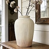Oakrain 15" Tall Rustic Vase, Decorative Flower Vase for Table with Gradient Design, Large Floor Planter for Indoor Plants, Home Decor, Living Room, Entryway, Beige