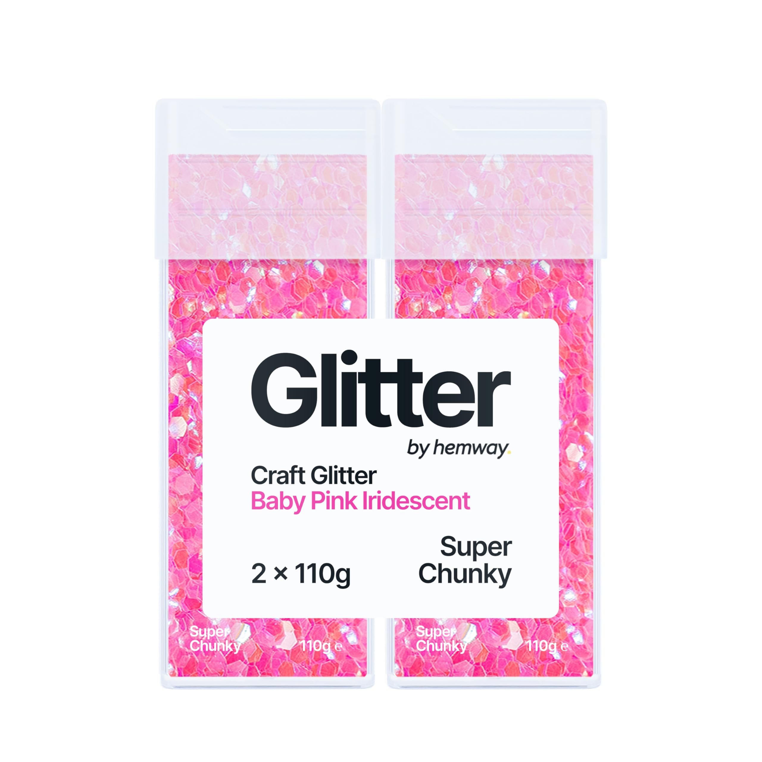 Hemway Glitter Shaker Baby Pink 110g x2 Pack Super Chunky, Craft Glitter Shakers for Resin & Epoxy Crafts, Christmas Art Supplies, Nail, Body, Face, Eye, Festival, Crafting, Slime, Sparkle