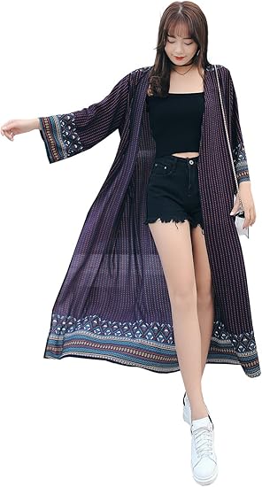 Amazon Co Jp シフォンカーディガン レディース 夏秋 花柄 羽織り ロングスリーブ 日焼け ビーチコート 冷房対策 薄手 ロング カーディガン 服 ファッション小物