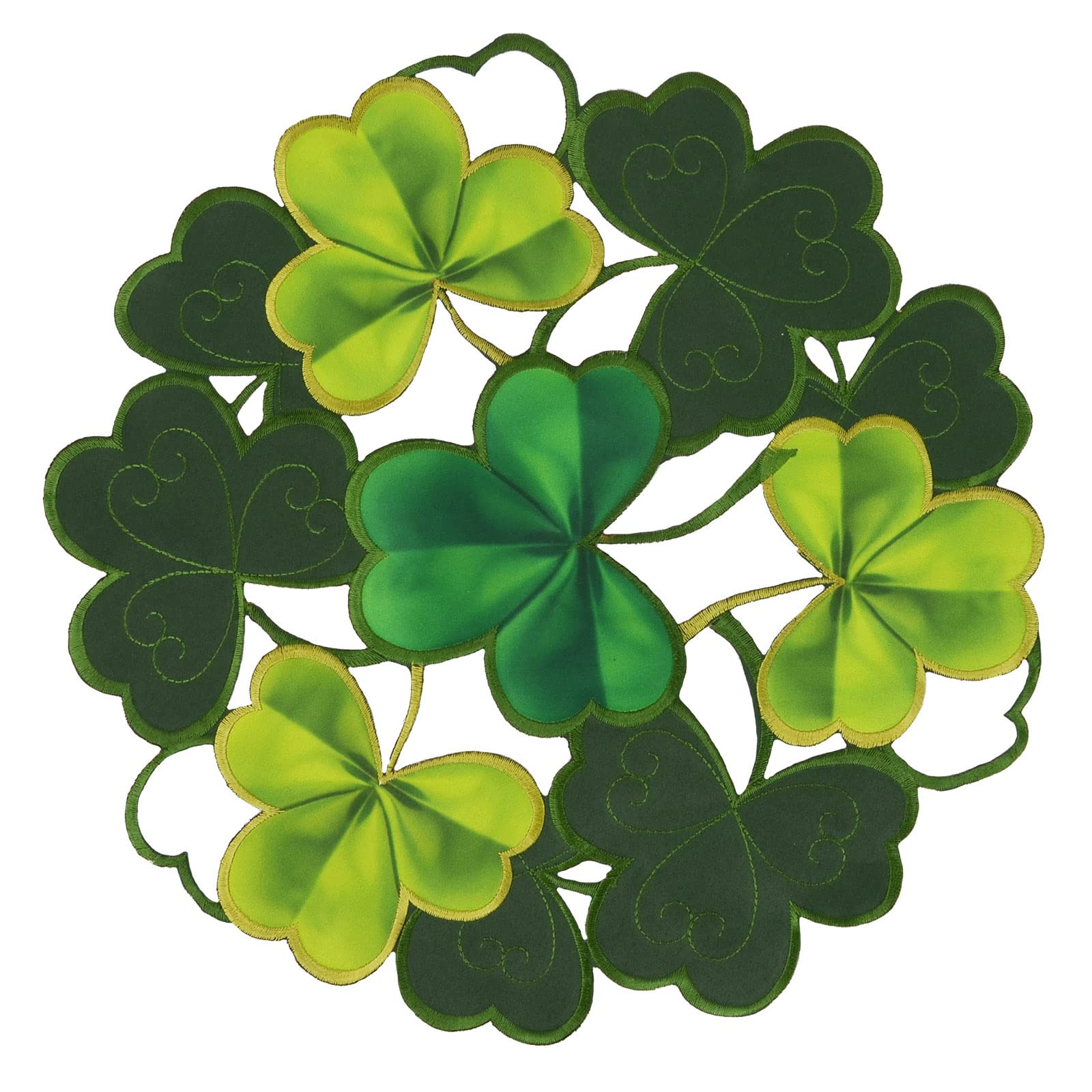 Simhomsen Embroidered Irish Clover Round Doily Placemats for St. Patrick’s Day, Spring Shamrock Decorations (Round 15 Inches Set of 4)