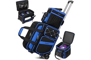 BOSSTIN 3 Ball Bowling Bag with Wheels, 2 Ball Bowling Bags Double roller with 1 Ball Add On Bag, Multi-Pockets & Shoe Compartment (Fits Up to Size 15)