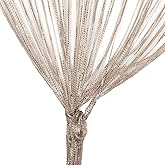 Door String Curtain, Wall Panel Fringe Window Room Divider Blind, Home Patio Bedroom Decorative Tassel Screen Ribbon Strings Strip Silver Thread Screen for Wedding Coffee House (Champagne)