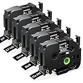 Labelife 18mm Black Label Tape TZe-345 Compatible with Brother P Touch TZ Tape 18mm 0.7 Laminated White on Black TZe345 for Brother T-D400 PT-D410 PTD460BT PT-D610BT PT-D600 Label Maker, 5-Pack