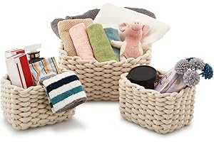 EZOWare Set of 3 Decorative Soft Woven Cotton Rope Nursery Room Baskets Bins Storage Organizer, Perfect for Storing kids Baby Closets, Toys Small Items - White