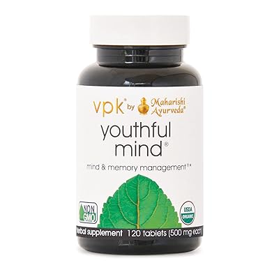 Organic Youthful Mind | 120 Herbal Tablets - 500 mg ea. | Sharpen Short &amp; Long-Term Memory | Support for Learning, Memory &amp; Recall