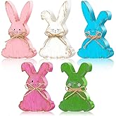 Lineshading 5 Pcs Easter Decorations Wooden Easter Bunny Signs Freestanding Bunny Table Decor Farmhouse Rabbit Shaped Wood Tabletop Centerpieces with Jute Rope Tiered Tray for Spring Home Office Desk