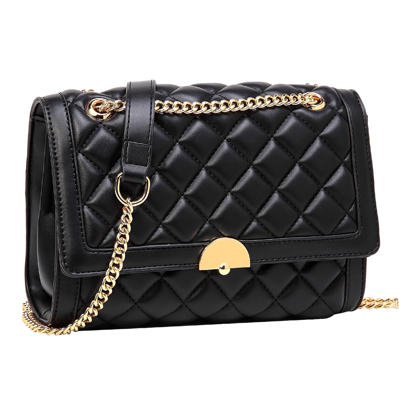 Women's Shoulder Bag, Elegant PU Leather Crossbody Bag, Small Handbag Shoulder Bag for Women with Adjustable Chain Strap, black, crossbody