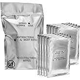 Bravo Sierra Body Wipes - 10 Individually Wrapped Extra Thick Biodegradable Shower Wipes With Benzalkonium Chloride & Aloe Vera for Adults, Men and Women - No Rinse Bathing Camping & Travel