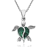 AeraVida Love Life Sea Turtle Heart Malachite .925 Sterling Silver Pendant Necklace | Sea Turtle Pendant Necklace for Women