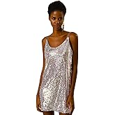Allegra K Women's Glitter Sequin Dress Spaghetti Strap V Neck Party Cocktail Sparkly Mini Dress Clubwear