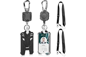 AIDSOTOU Badge Holder Retractable Clip Heavy Duty Carabiner Badge Reel Keychain with Breakaway lanyards for id Badges Cool Tactical ID Cards Holder