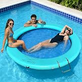 10/8FT Inflatable Water Hammock for Adults,Round Floating Ring for Lake | Fits 2-7 People,Heavy-Duty PVC,Pet Friendly,Easy Inflation,for Tanning Pool Lounger Island Float Platform Sun Float Chill