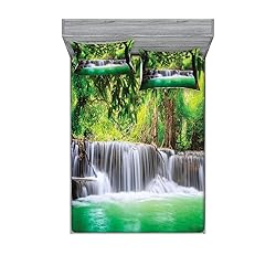 Lunarable Waterfall Fitted Sheet & Pillow Sham