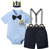 DONWEN Baby Boy First Birthday Outfit Mr Onederful Bowtie Romper + Suspender Shorts+ Party Hat Cake Smash Outfits