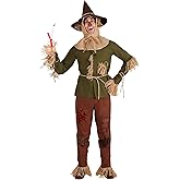 Plus Size Men's Wizard of Oz Scarecrow Costume, Straw Man Outfit with Hat for Halloween & Couples Costumes