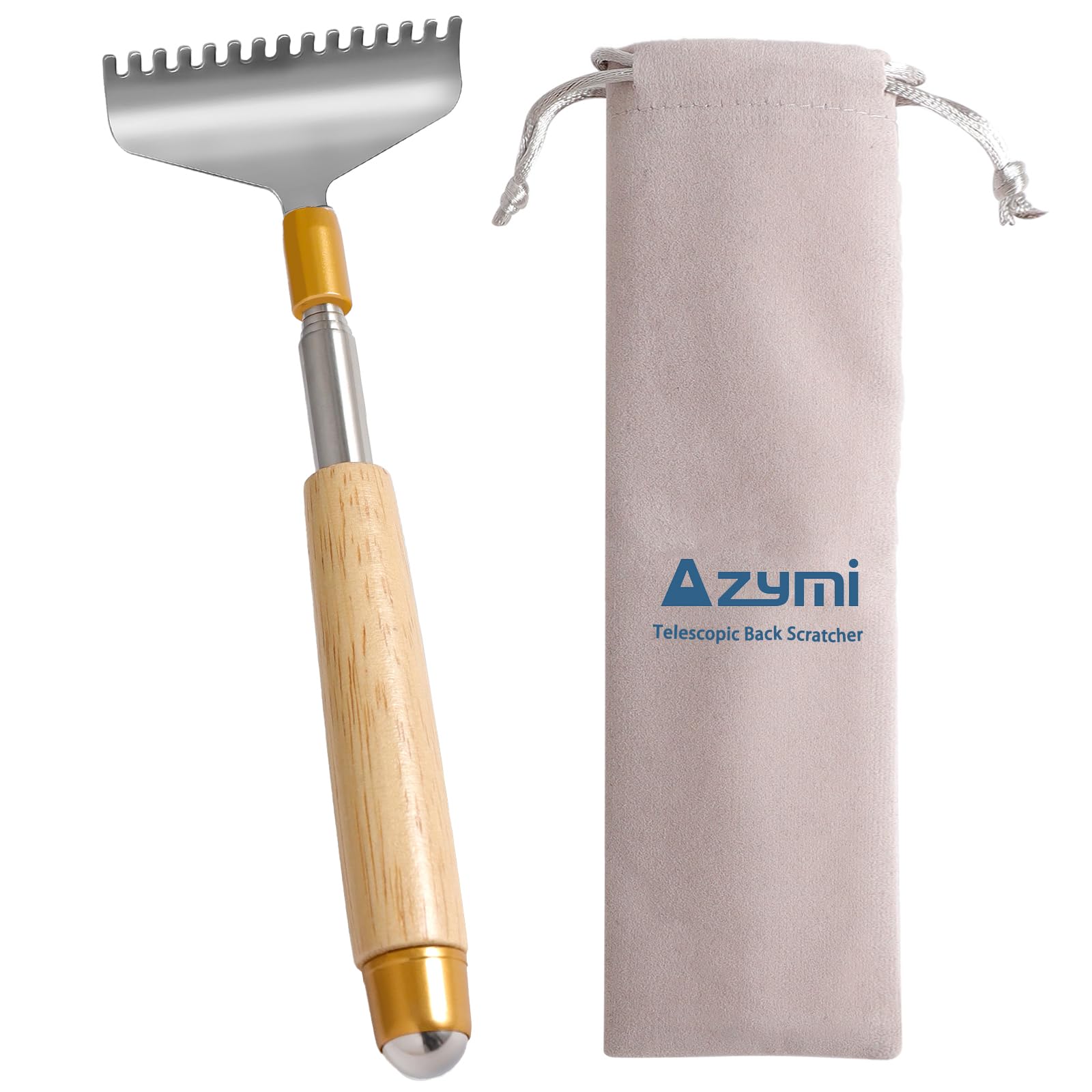 Oversized Back Scratcher, Azymi Long Back Scratcher for Women Men with Wooden Handle/Roll Ball/Wider 15-Teeth Claw Heavy-Duty Manual Metal Back Head Scratcher