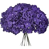LUSHIDI 10PCS Artificial Hydrangea Flowers, Fake Hydrangea Silk Flowers Heads with Stems for Wedding Home Party Shop Baby Shower Decoration-Dark Purple