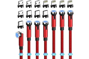 ANKNDO Magnetic Charging Cable 7-Pack [1.6FT/3FT/3FT/3FT/6FT/6FT/10FT] 540 Rotating Phone Charger 3 in 1 USB Cable Nylon Braided for Micro USB/Type C/iProduct Device - Red