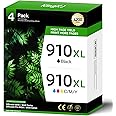 910XL Ink Cartridge High-Yield 4-Pack Replacement for HP Ink 910 910XL Compatible with HP OfficeJet Pro 8020 8024 8025 8028 8030 8035 8010 8012 8015 8018 8022 Printers Black and Color Combo Pack