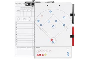 HIGHRAZON Magnetic Baseball Coaches Clipboard, White Double-Sided Dry Erase Coach Board, Tactics Whiteboard with Color Magnetic Sticker and 2 Marker for Coaches Gift