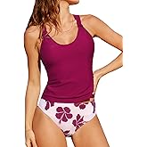 CUPSHE Women's Tankini Sets Two Piece Swimsuit Mid Rise Bathing Suit Crossback Tie Tummy Control Textured