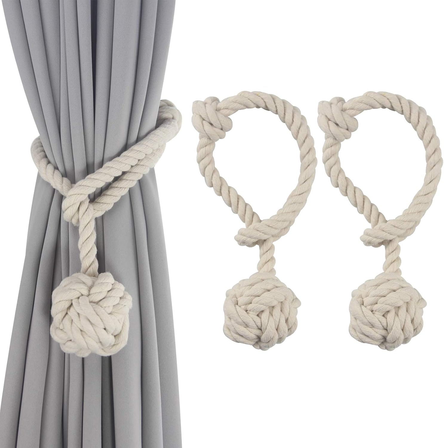 Porlau 2 Pack Handmade Cotton Rope Curtain Tiebacks Rope