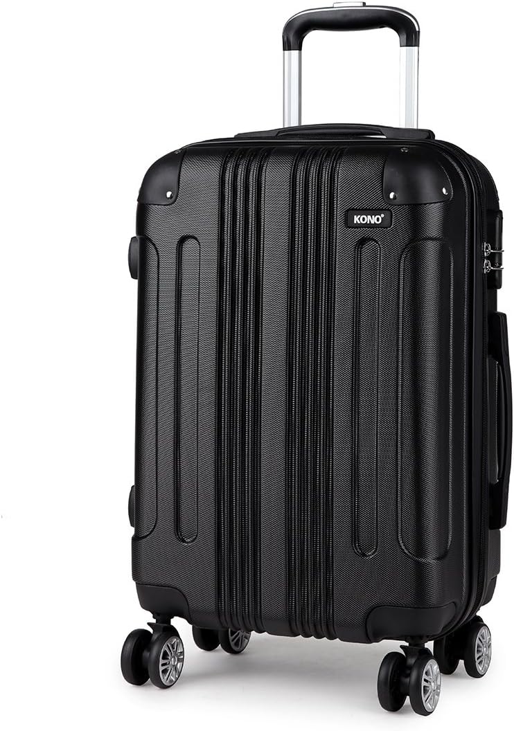 Kono Hard Shell Luggage Lightweight ABS 4 Wheels Spinner Business Trip Trolley Case Suitcase (24-inch), Black