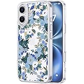 FEWGEY Clear Phone Case for iPhone 17 Compatible with Magsafe, Cute Blue Flowers Design Magnetic Shock Proof Heavy-Duty Protection for Men Boys Women Girls